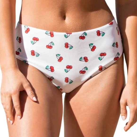 2/$25-Skinny Dip Cherry Print Y2K Vibes Highrise Bikini With Tie Top Size S/M - Picture 5 of 10